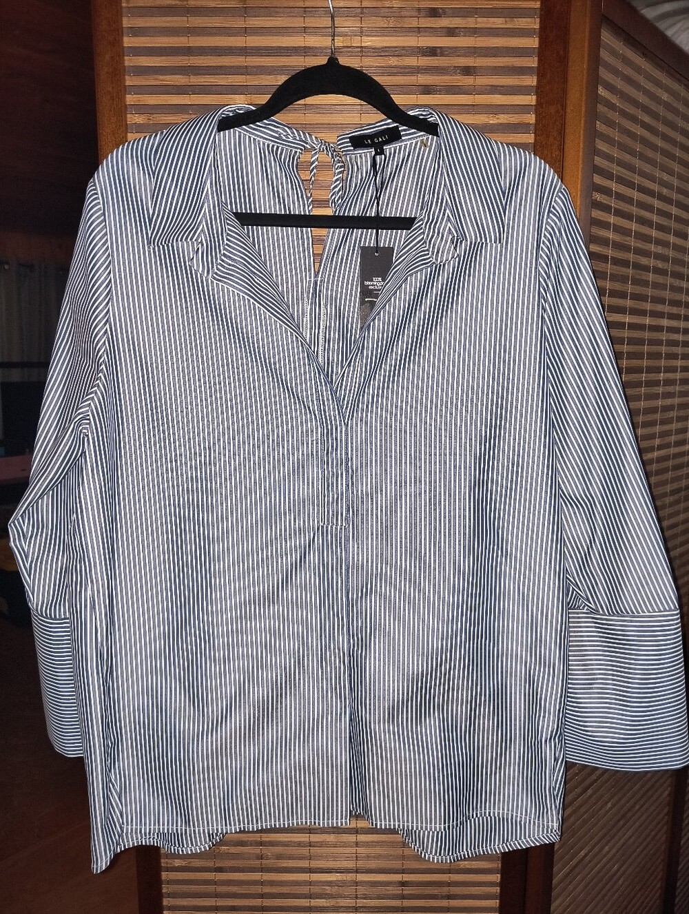 Le Gali Bloomingdales Vertical Stripe Button-Down Kathi Blouse in Navy and White